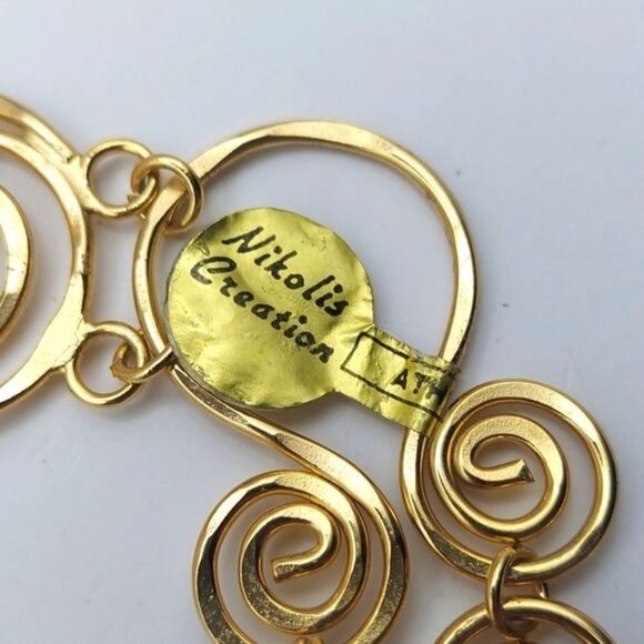 HP NWT Nikolis Creation Hand Made Greece Gold Plated Scroll Necklace & Earrings - Picture 5 of 7